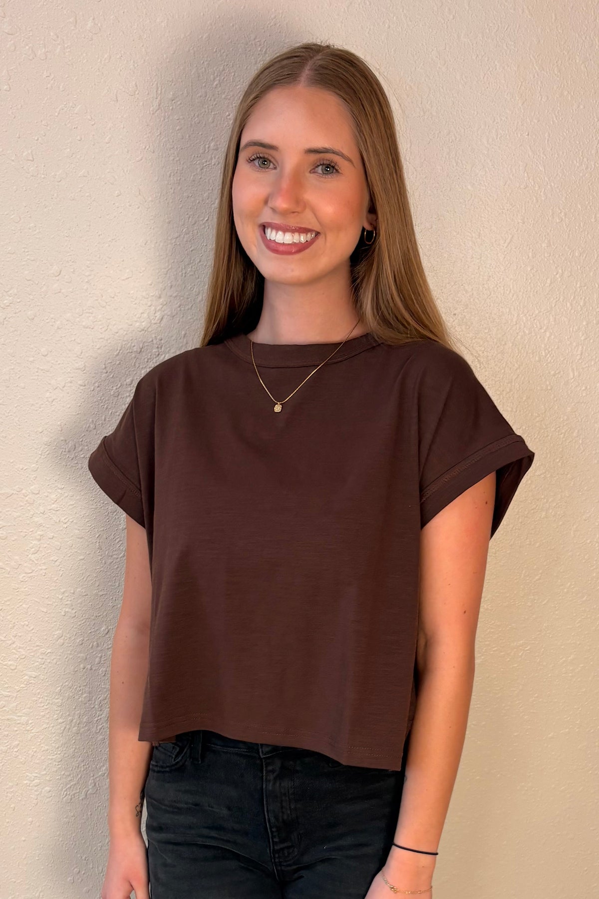 Maggie Chocolate Brown Open Back Tee