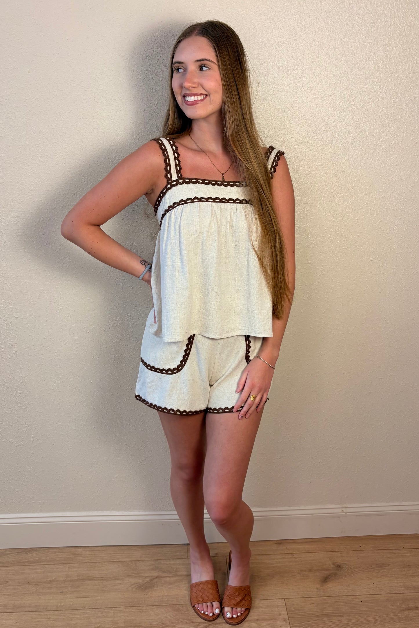Celeste Scallop Trim Woven Cami Top