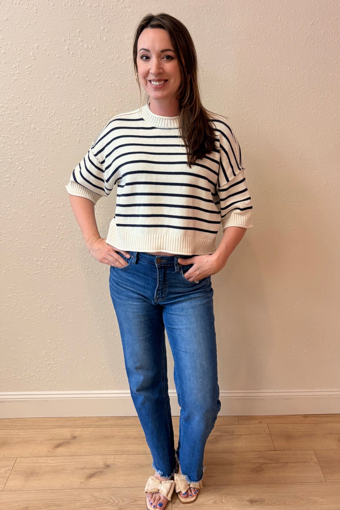 Margo Navy Stripe Drop Shoulder Sweater