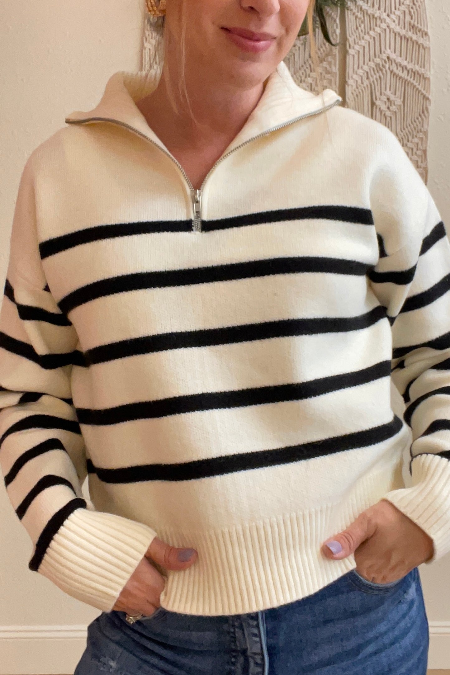 Ivy Half Zip Stripe Sweater