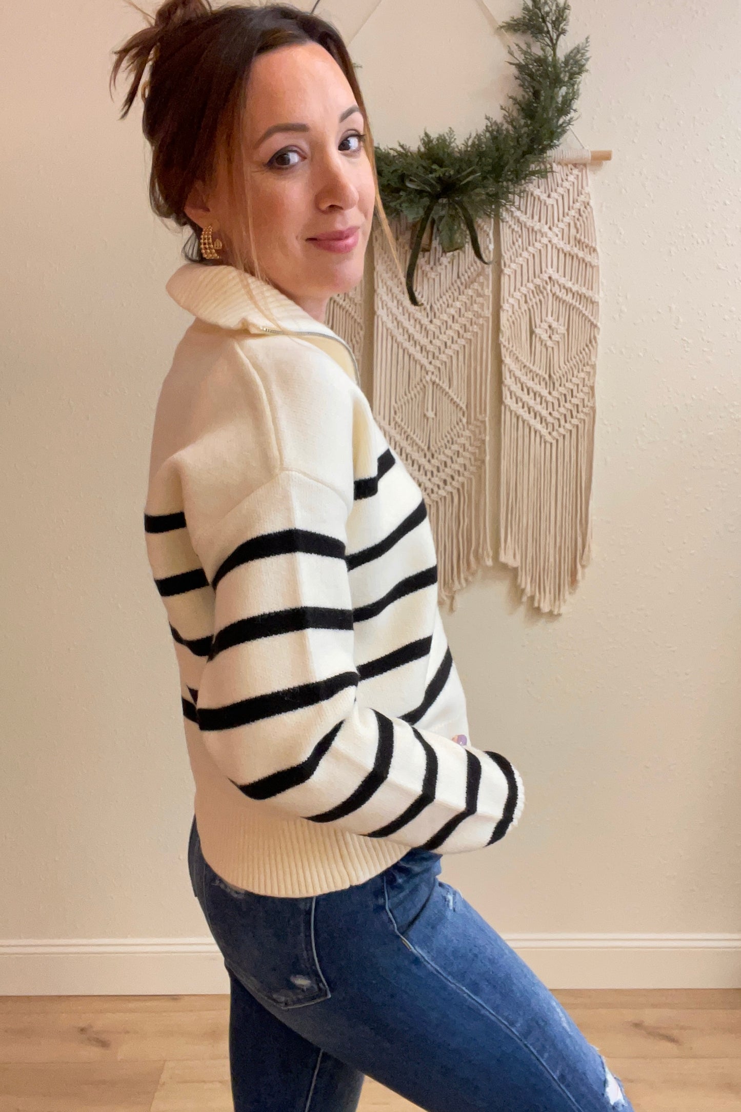Ivy Half Zip Stripe Sweater