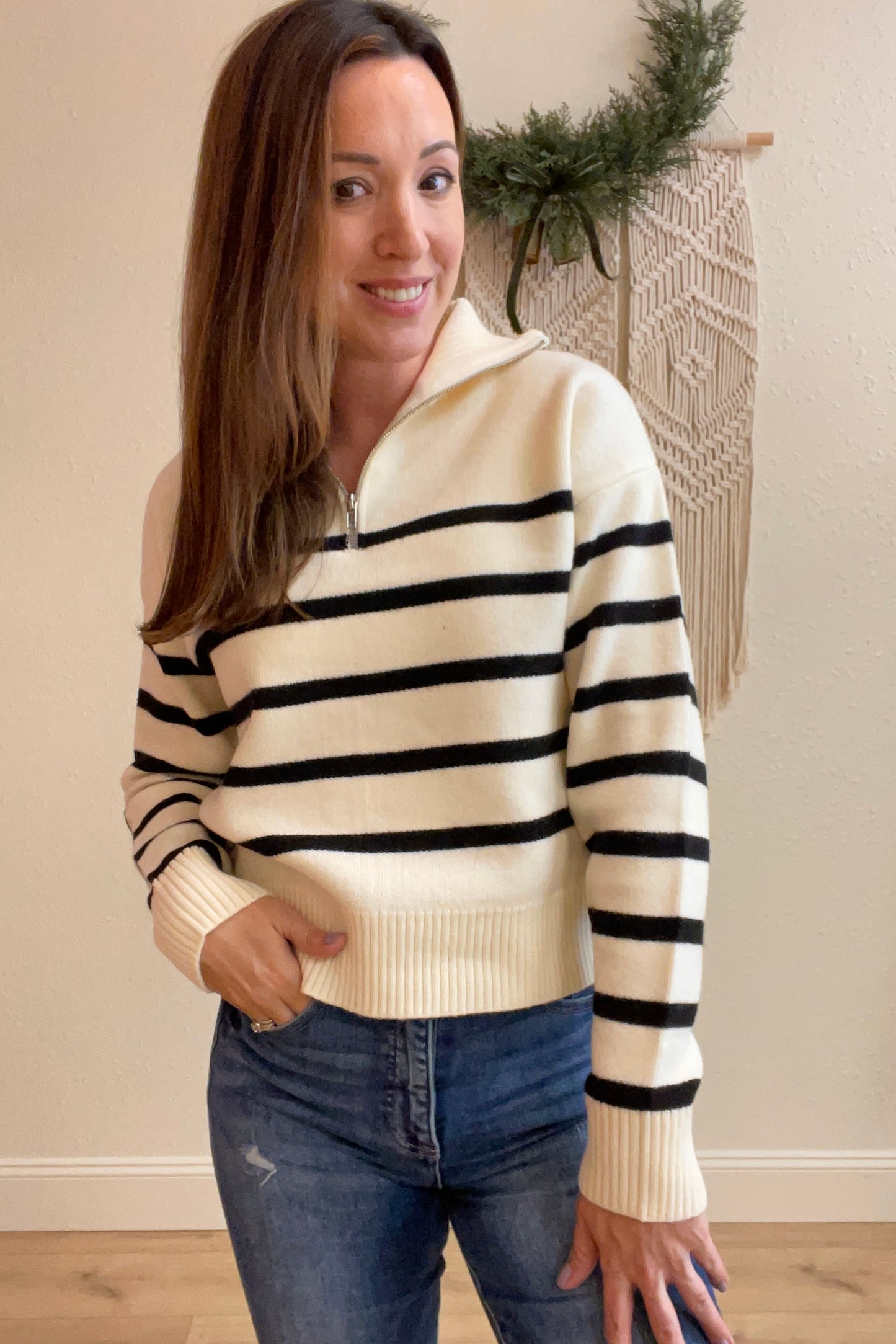 Ivy Half Zip Stripe Sweater