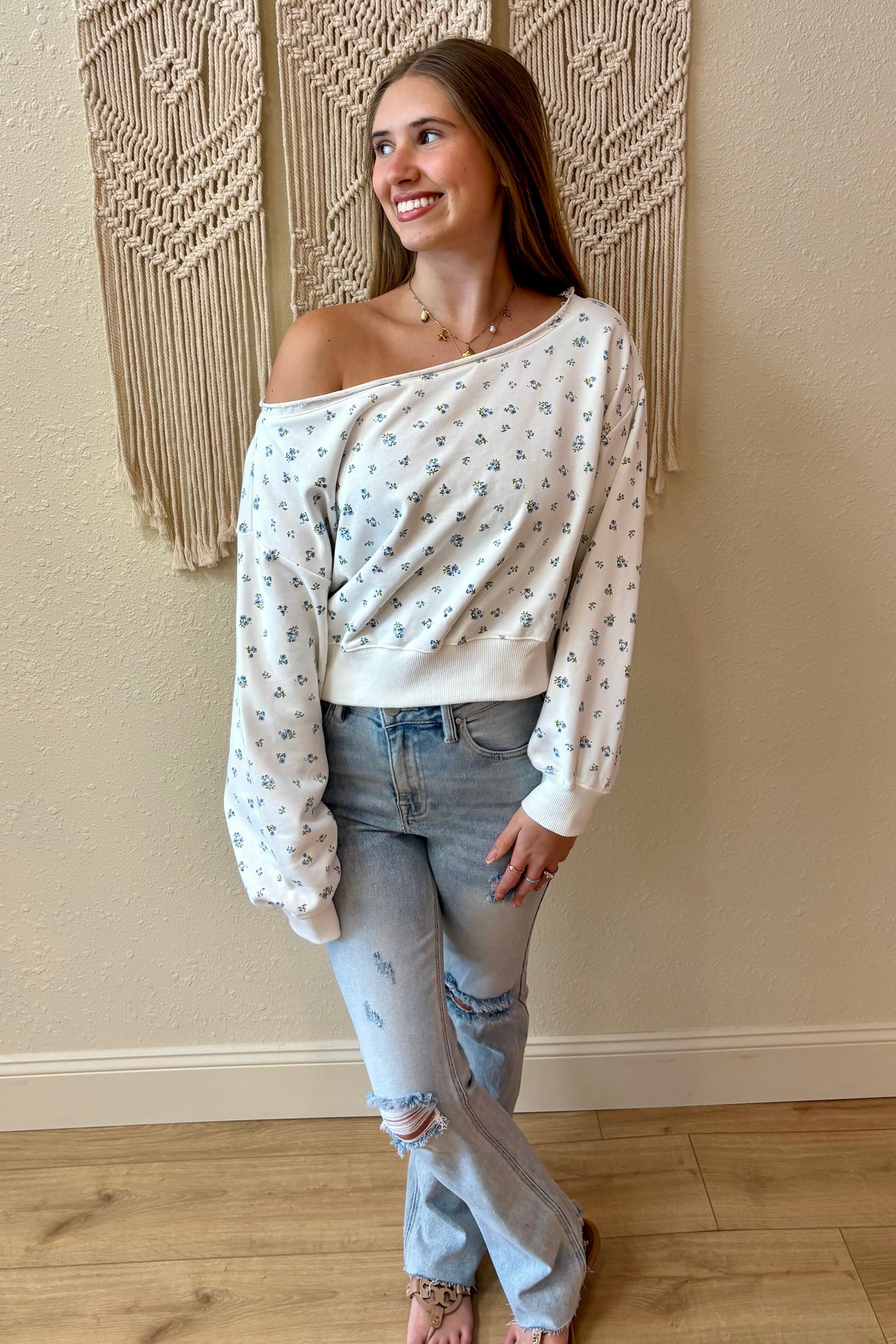 Carli Off the Shoulder Floral Sweatshirt