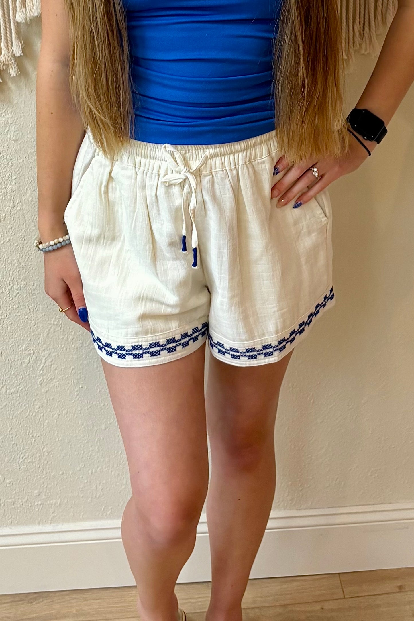 Caroline Tie Front Embroidered Shorts