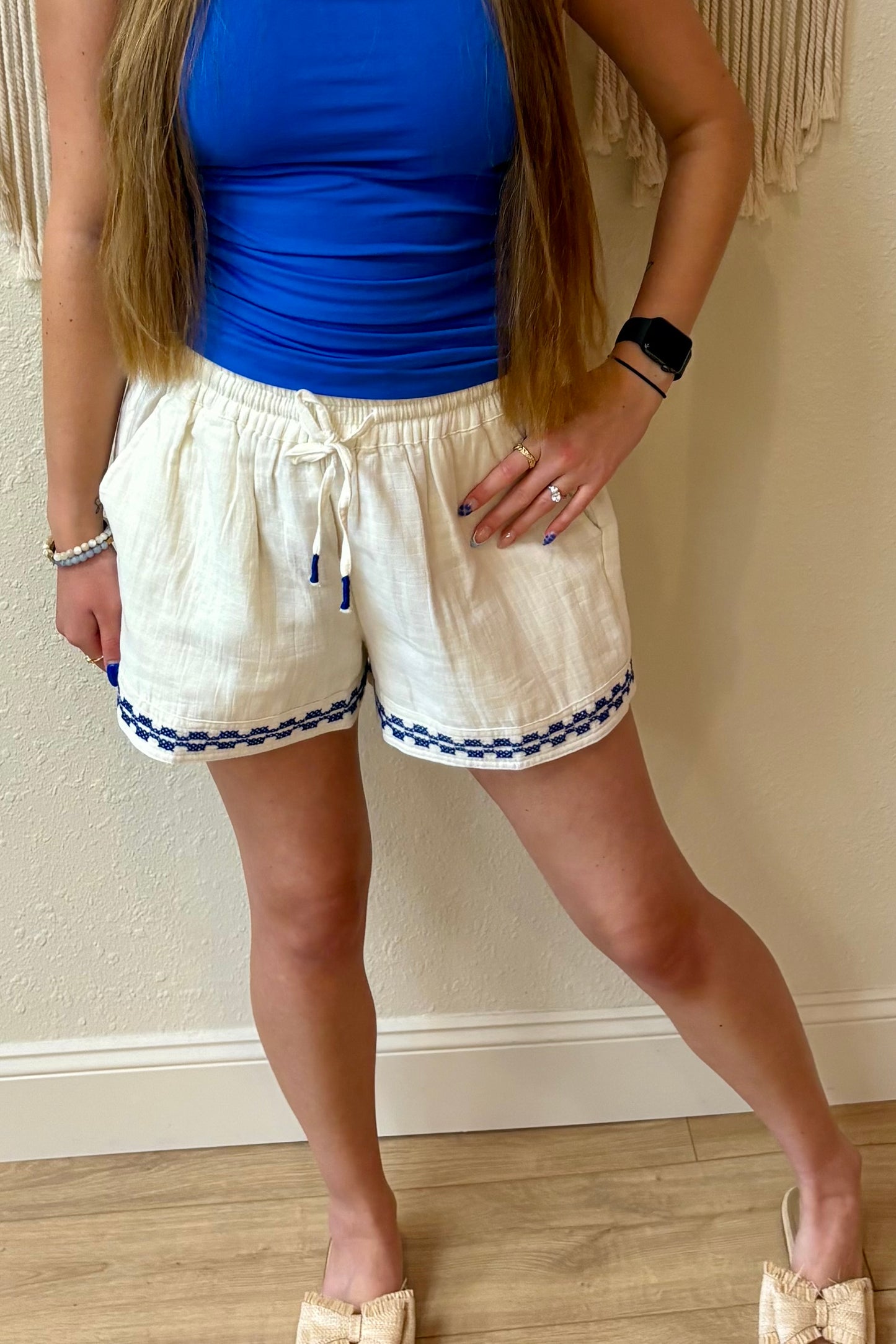 Caroline Tie Front Embroidered Shorts