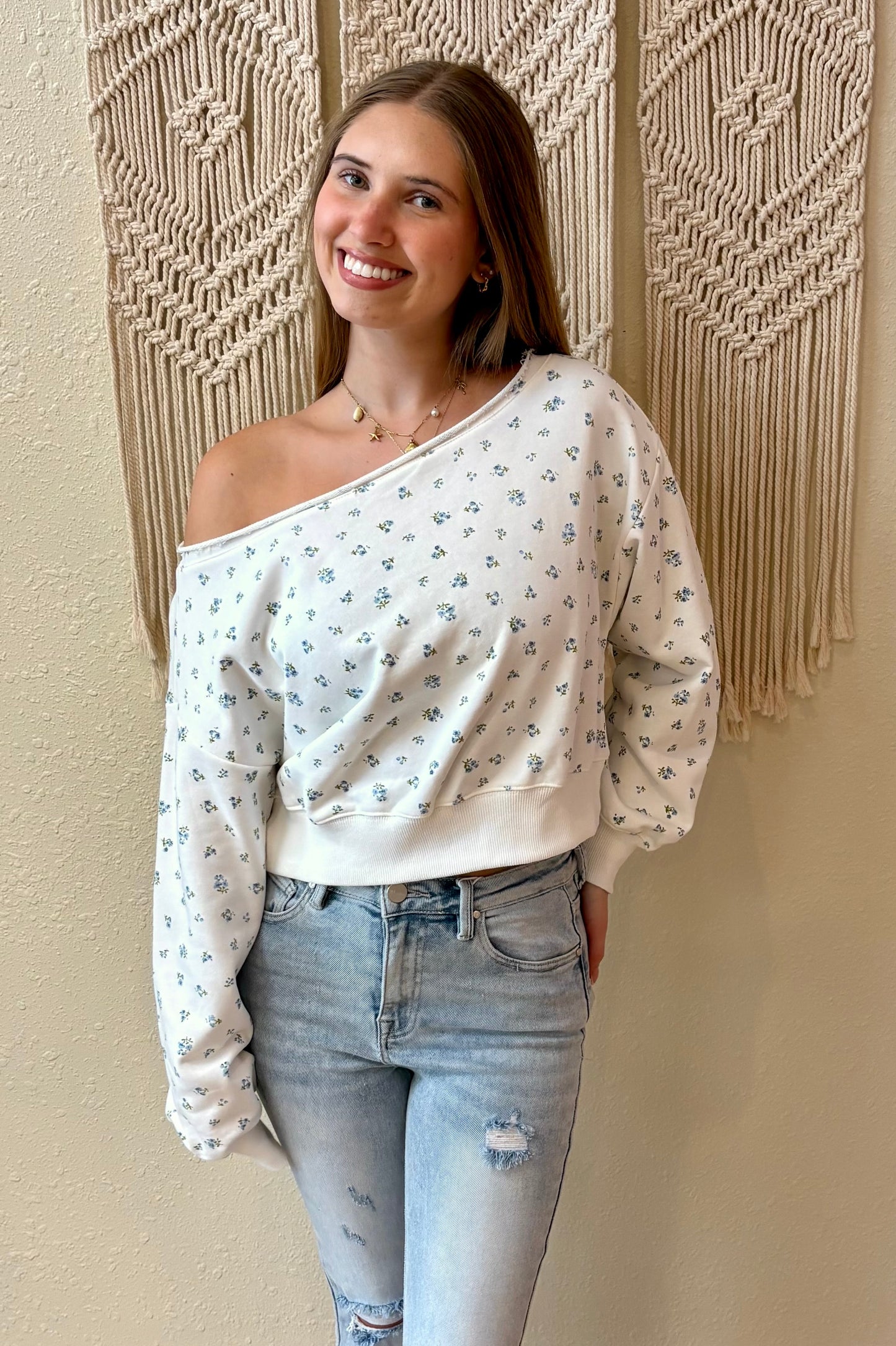 Carli Off the Shoulder Floral Sweatshirt