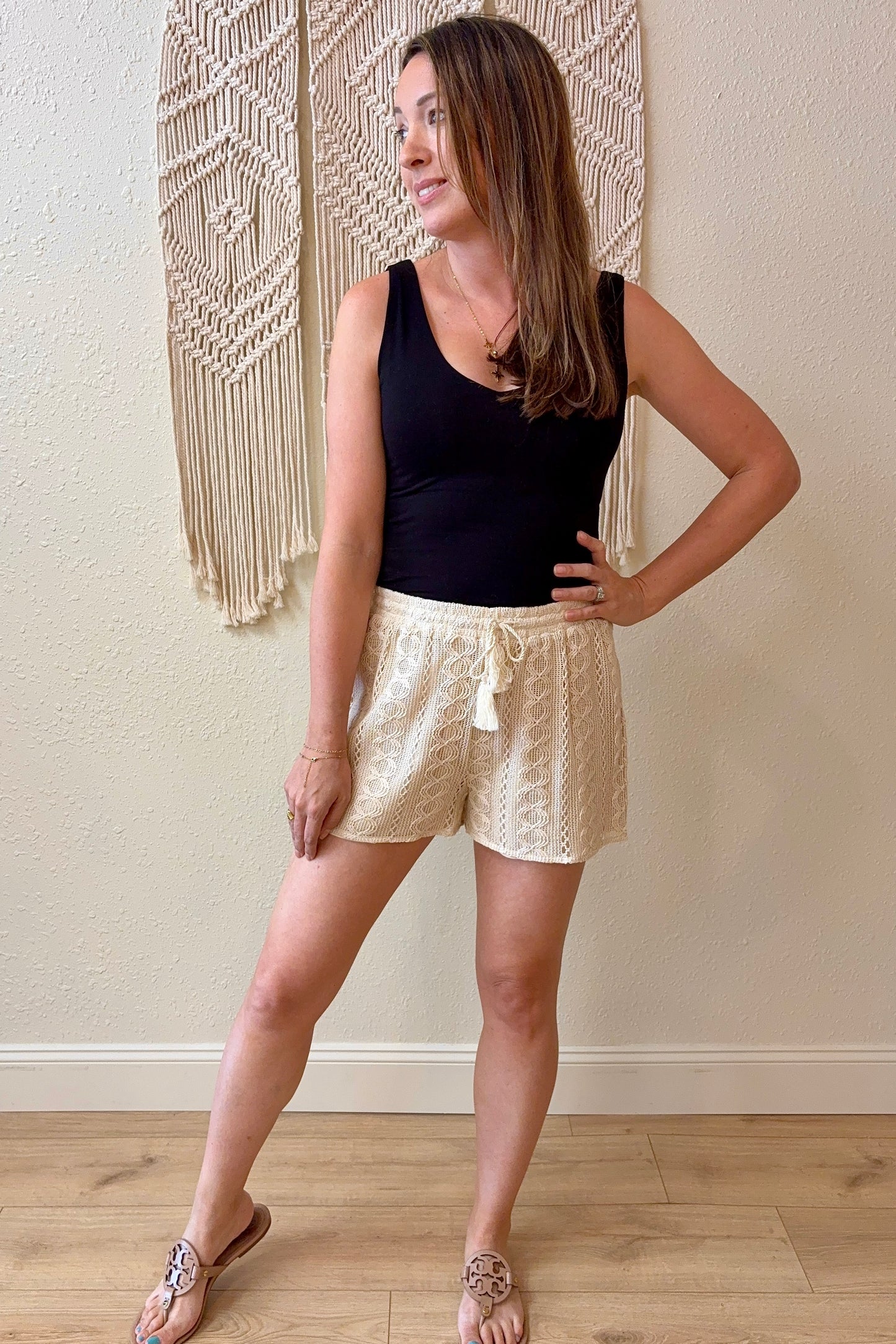 Phoenix Crochet Tie Front Shorts