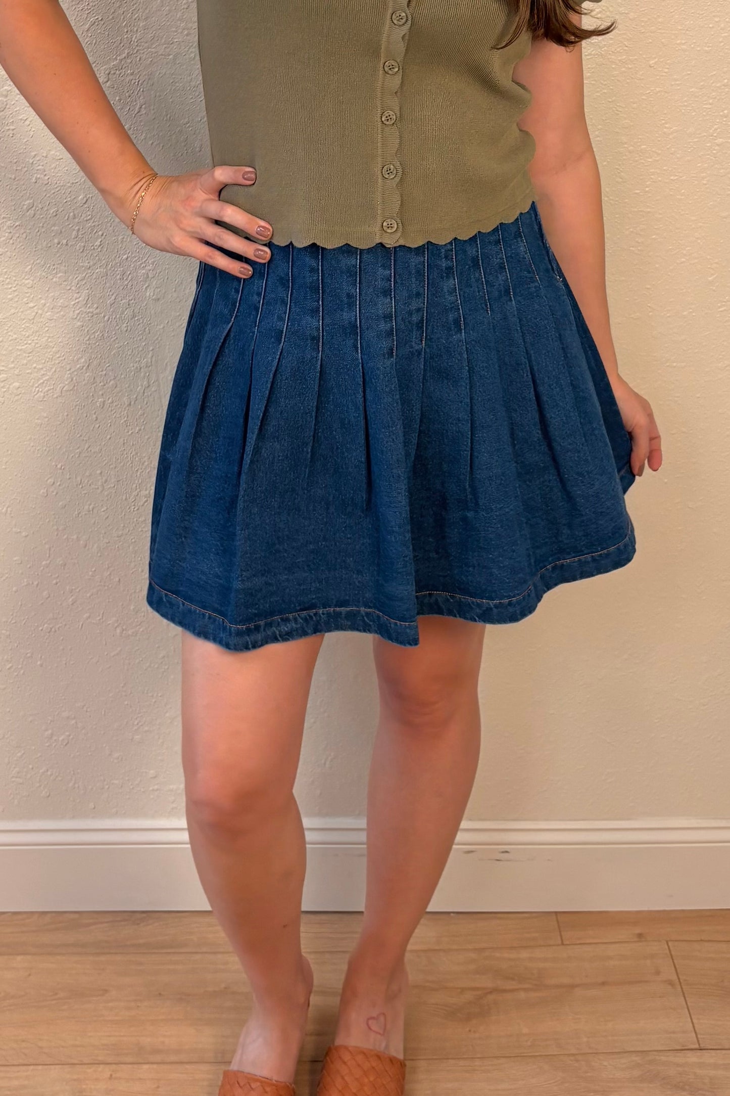 Kelsey Pleated Denim Mini Skirt