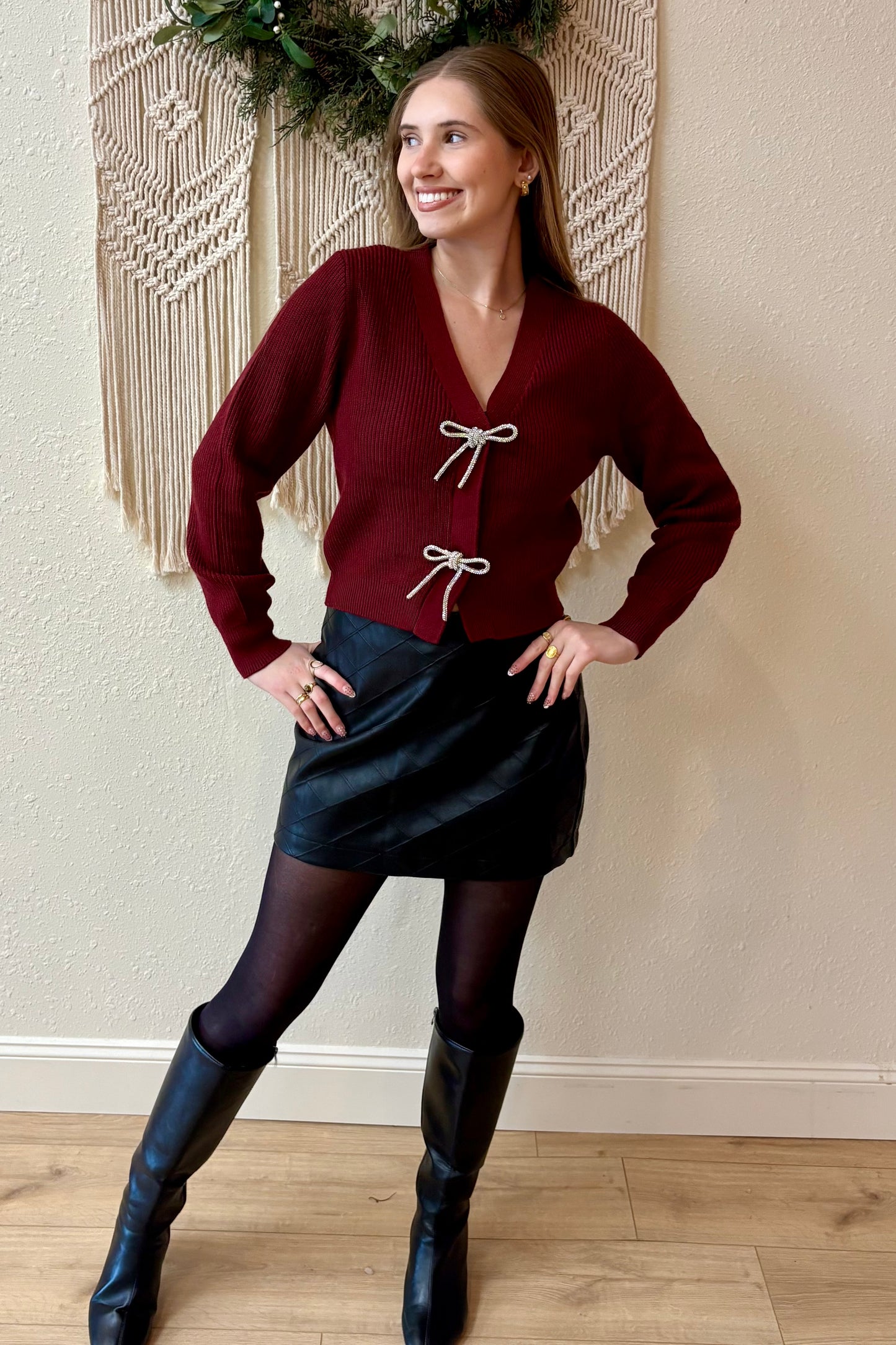 Emily Rhinestone Bow Cardigan Sweater