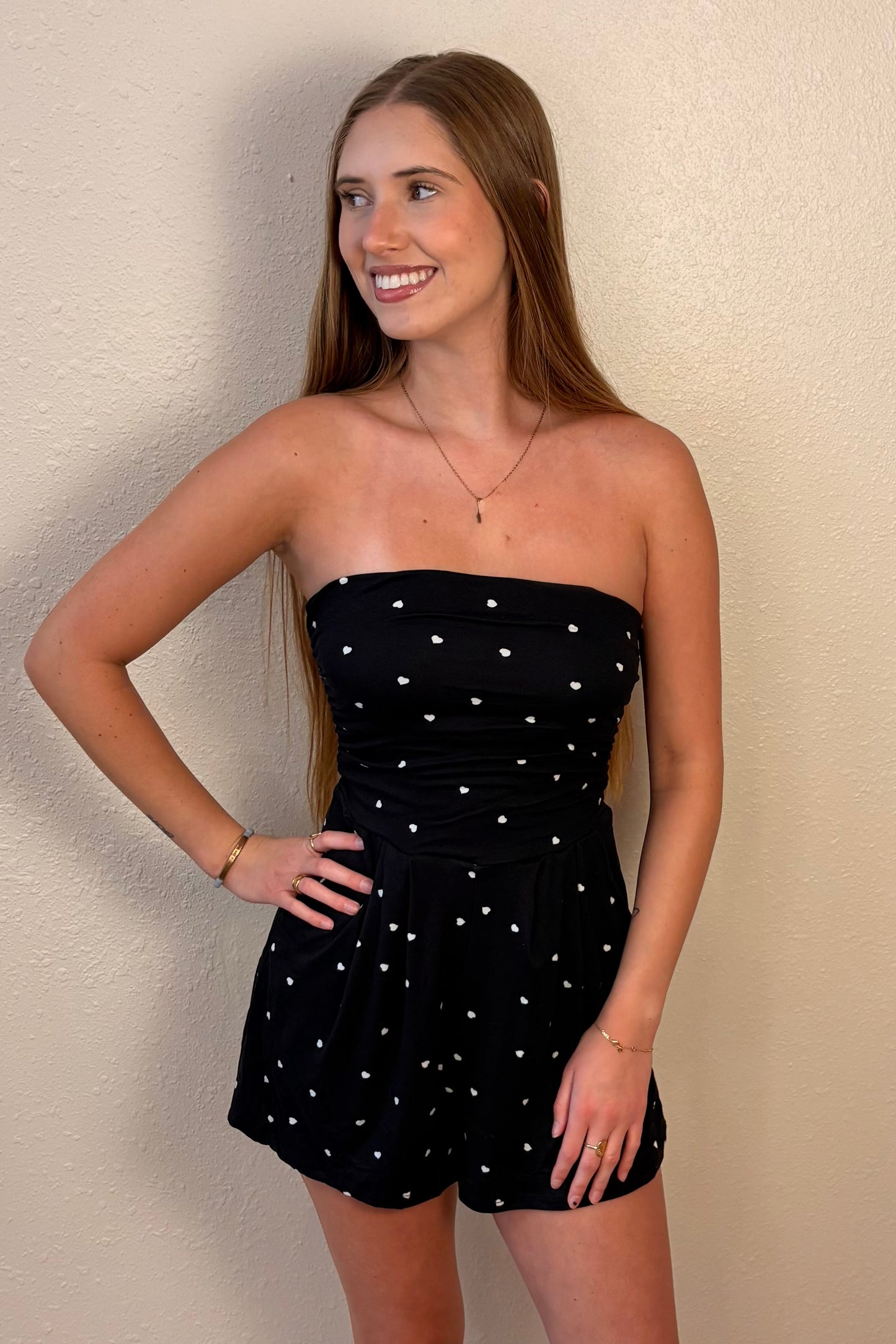 Georgia Heart Polka Dot Strapless Romper