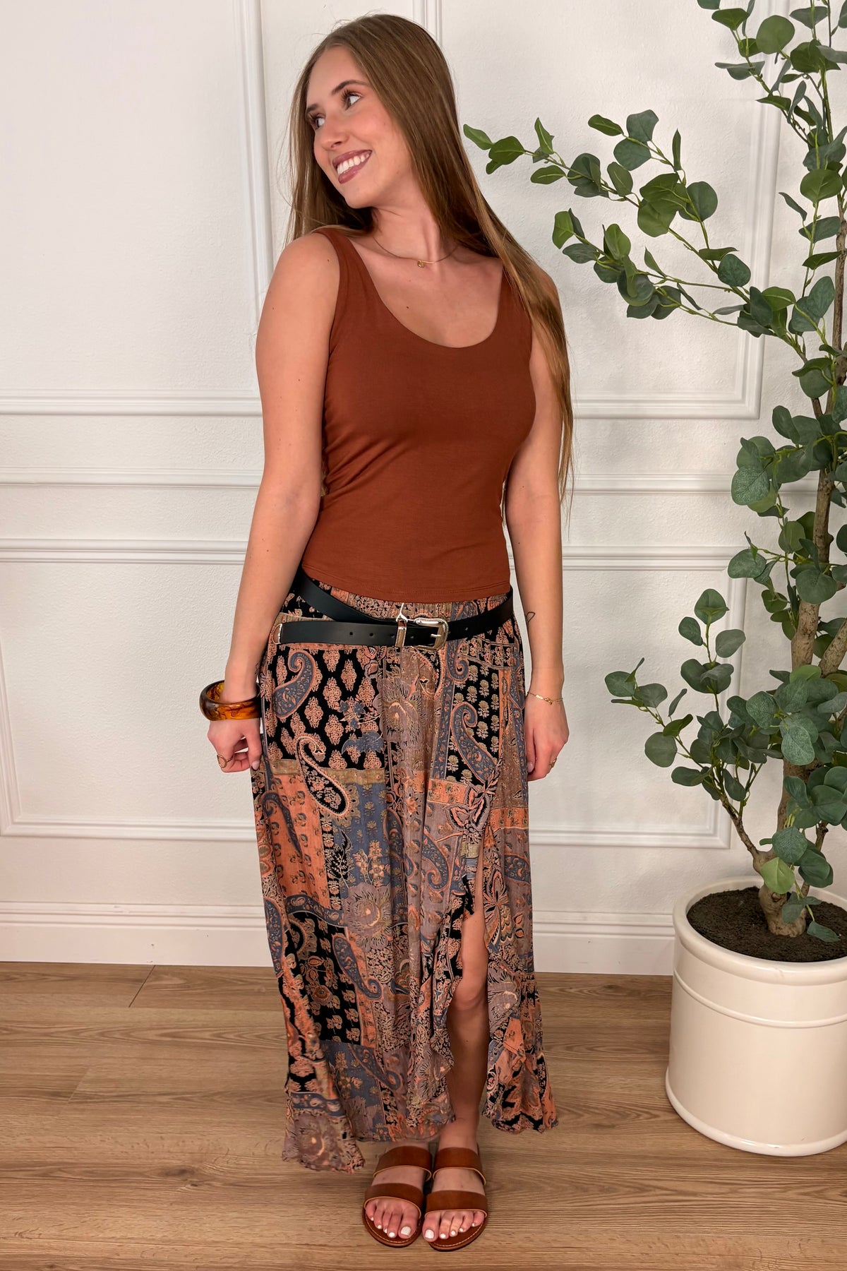 Rosalie Paisley Ruffle Midi Skirt