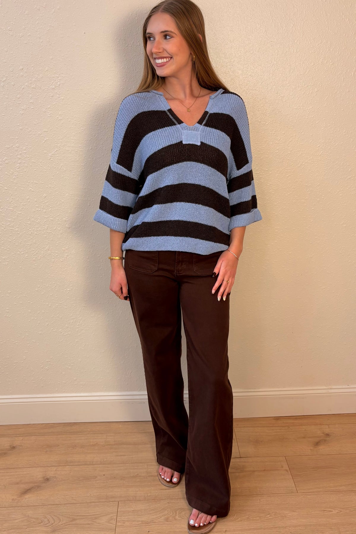 Alessia Stripe 3/4 Sleeve Sweater Top
