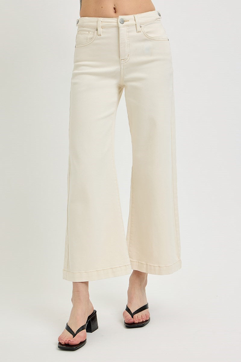 Risen Ivory Wide Leg Crop Jeans