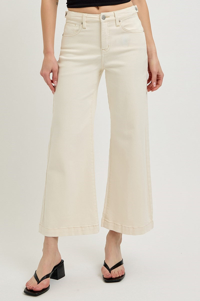Risen Ivory Wide Leg Crop Jeans