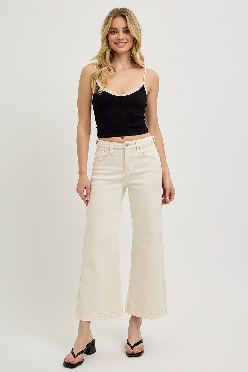 Risen Ivory Wide Leg Crop Jeans