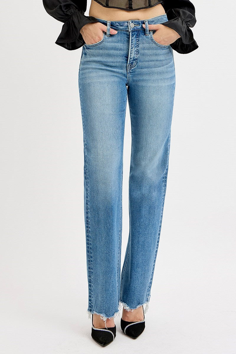 Risen Medium Wash Wide Leg Jeans