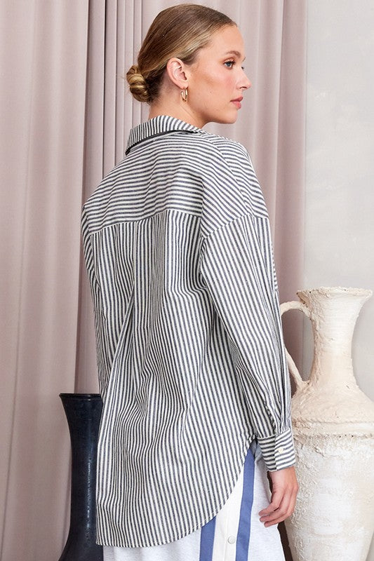 Cora Navy & White Stripe Woven Shirt