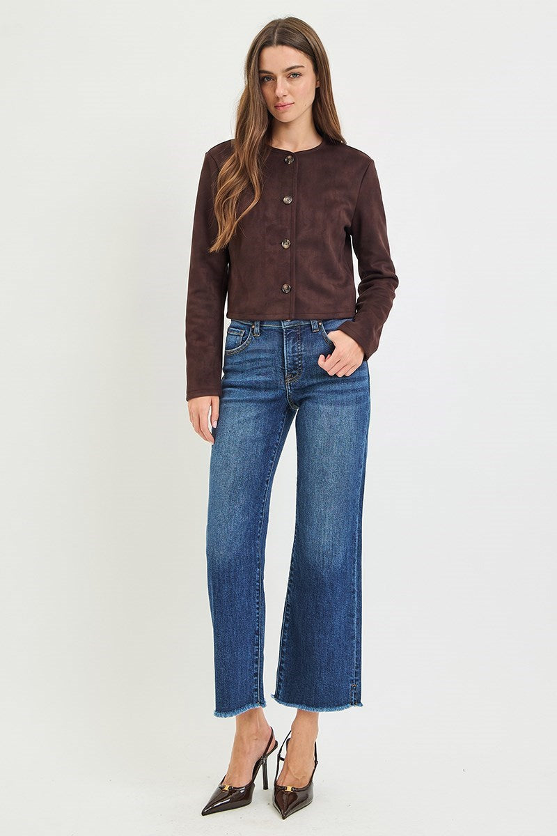 Risen Mid-Rise Dark Cropped Straight Jeans