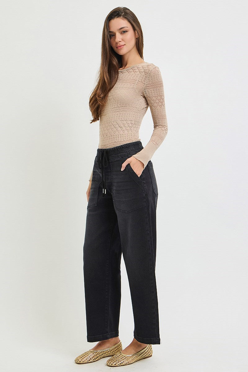 Risen Baggy Fit Black Tie Front Jeans