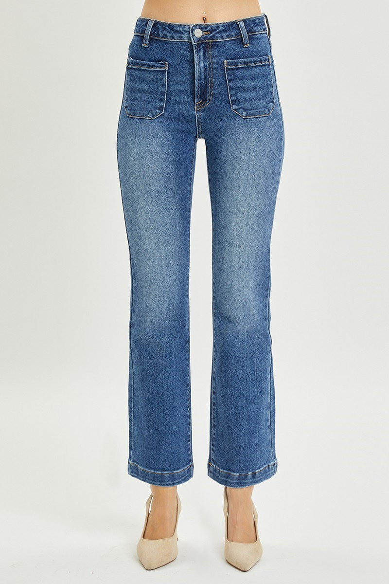 Risen Patch Pocket Boot Cut Ankle Jeans