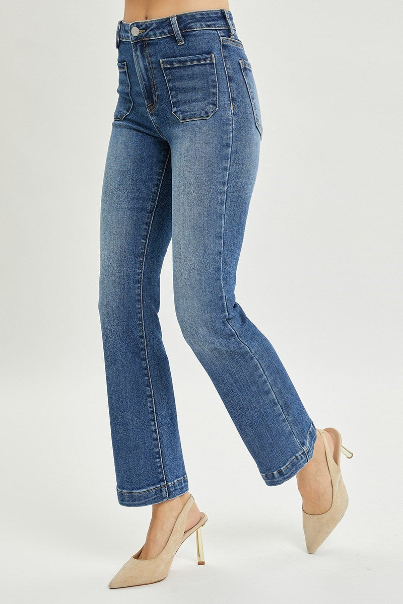 Risen Patch Pocket Boot Cut Ankle Jeans