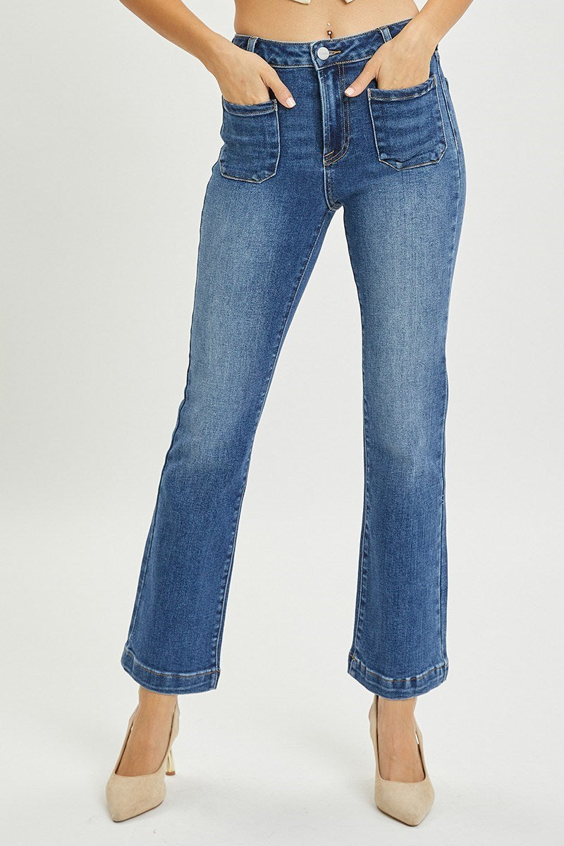 Risen Patch Pocket Boot Cut Ankle Jeans