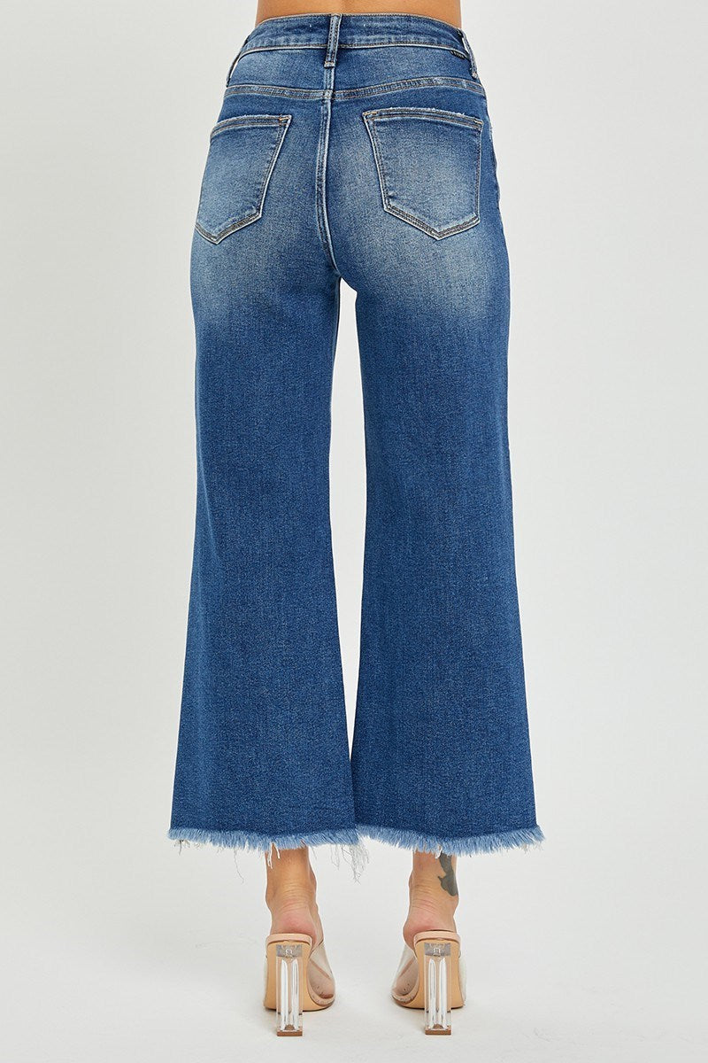 Risen High Rise Frayed Cropped Wide Leg Jean