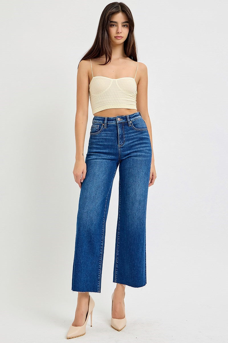 Risen High Rise Dark Wide Leg Crop Jean