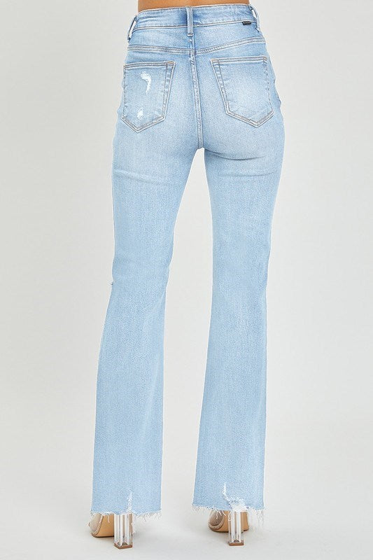 Risen High Rise Light Wash Flare Jeans