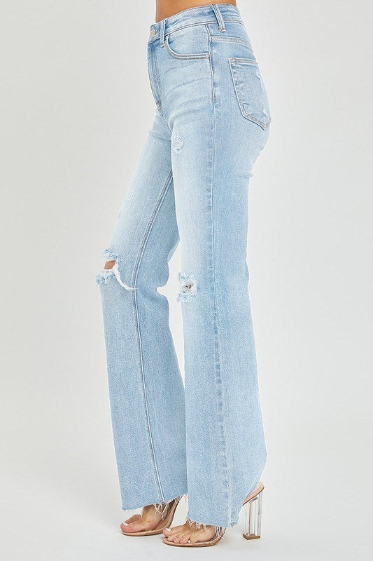 Risen High Rise Light Wash Flare Jeans