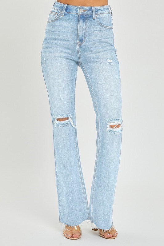 Risen High Rise Light Wash Flare Jeans