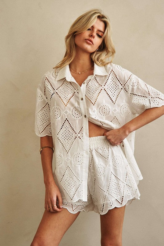 Juniper White Eyelet Lace Cotton Shorts