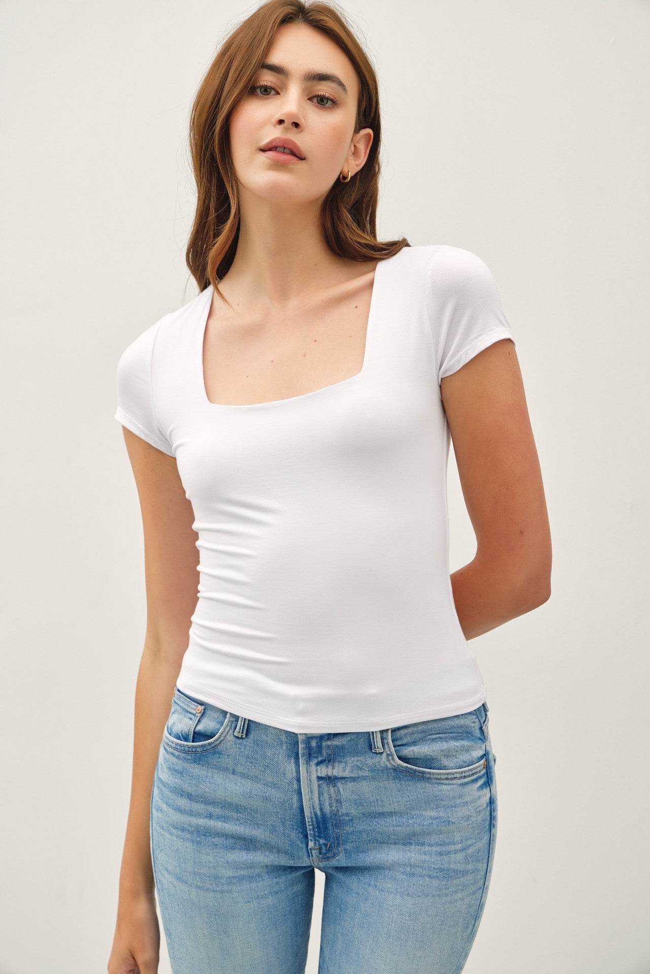 Audrina White Square Neck Top