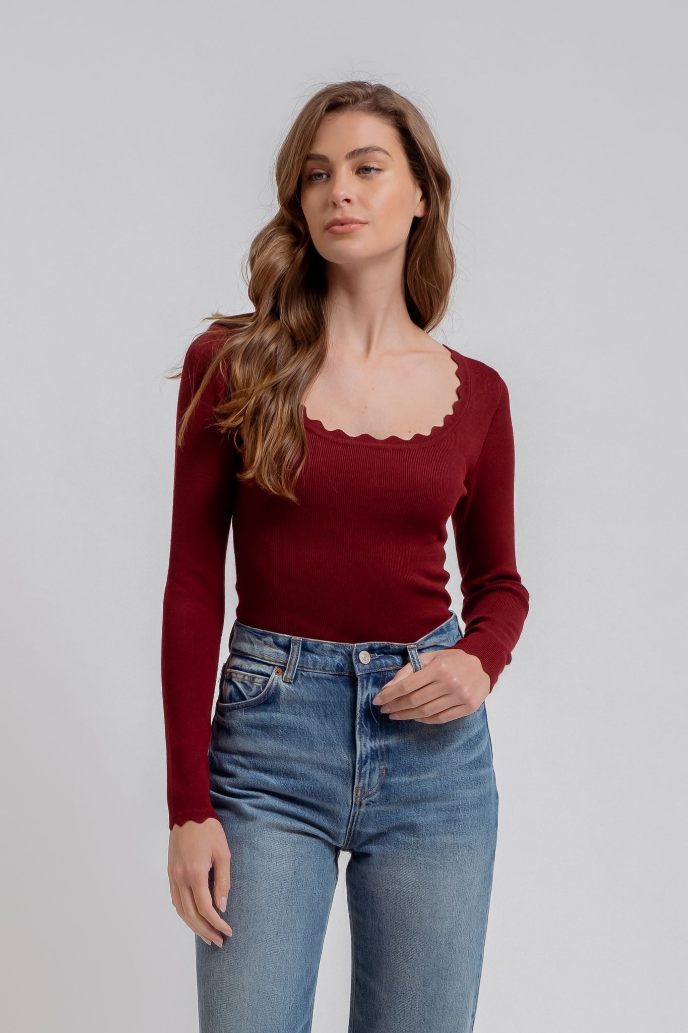 Abbey Scallop Trim Knit Top