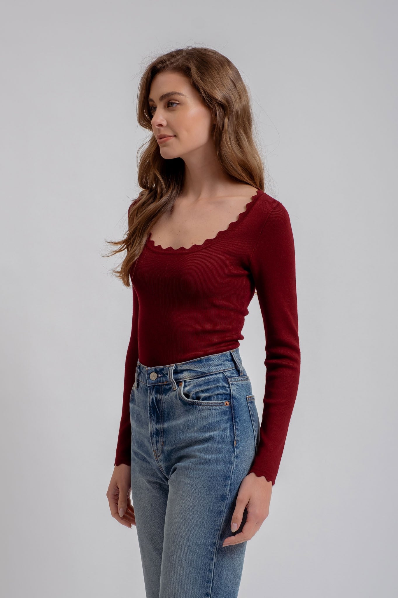 Abbey Scallop Trim Knit Top