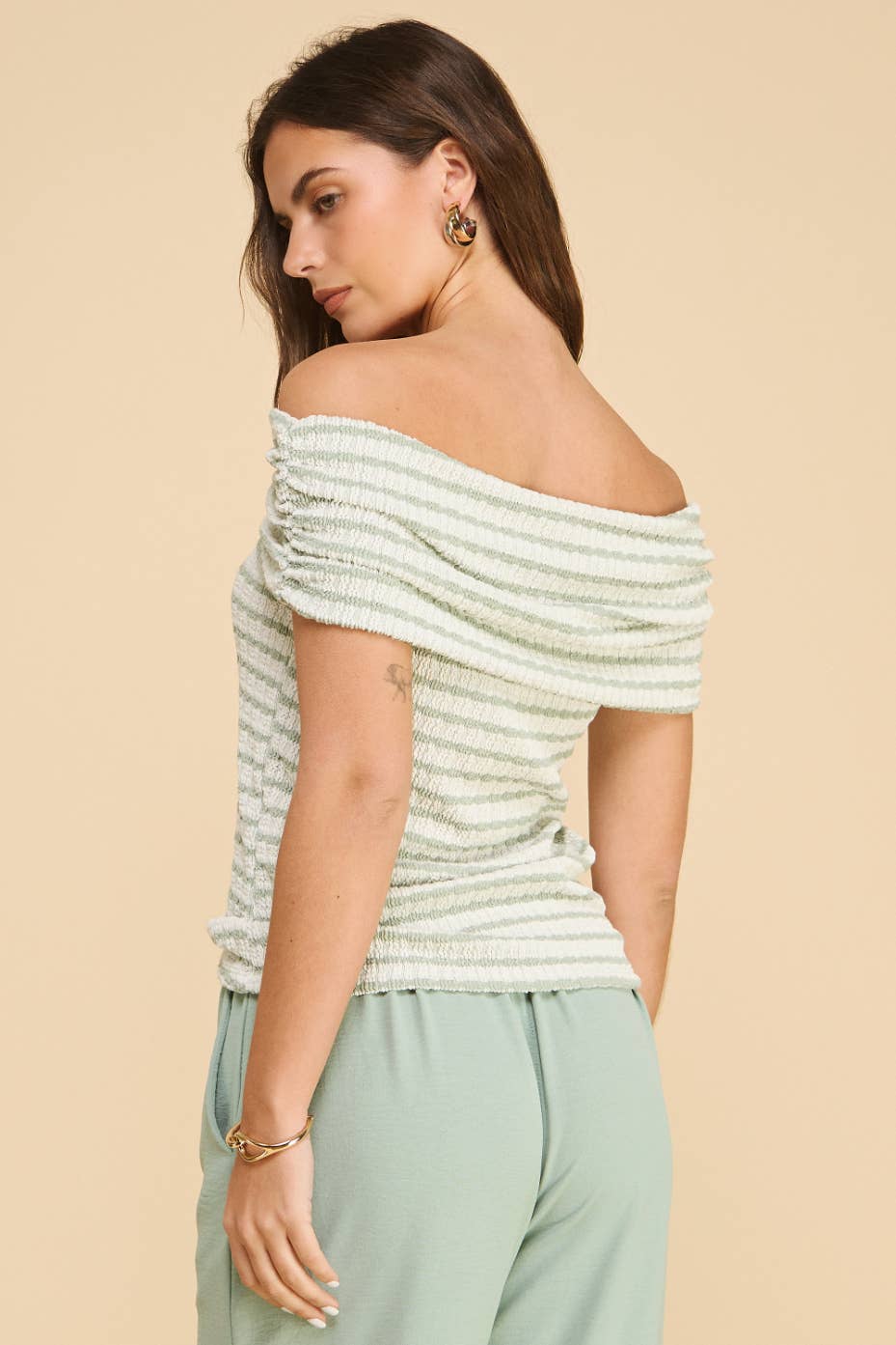 Hazel Off the shoulder Striped Top Sage