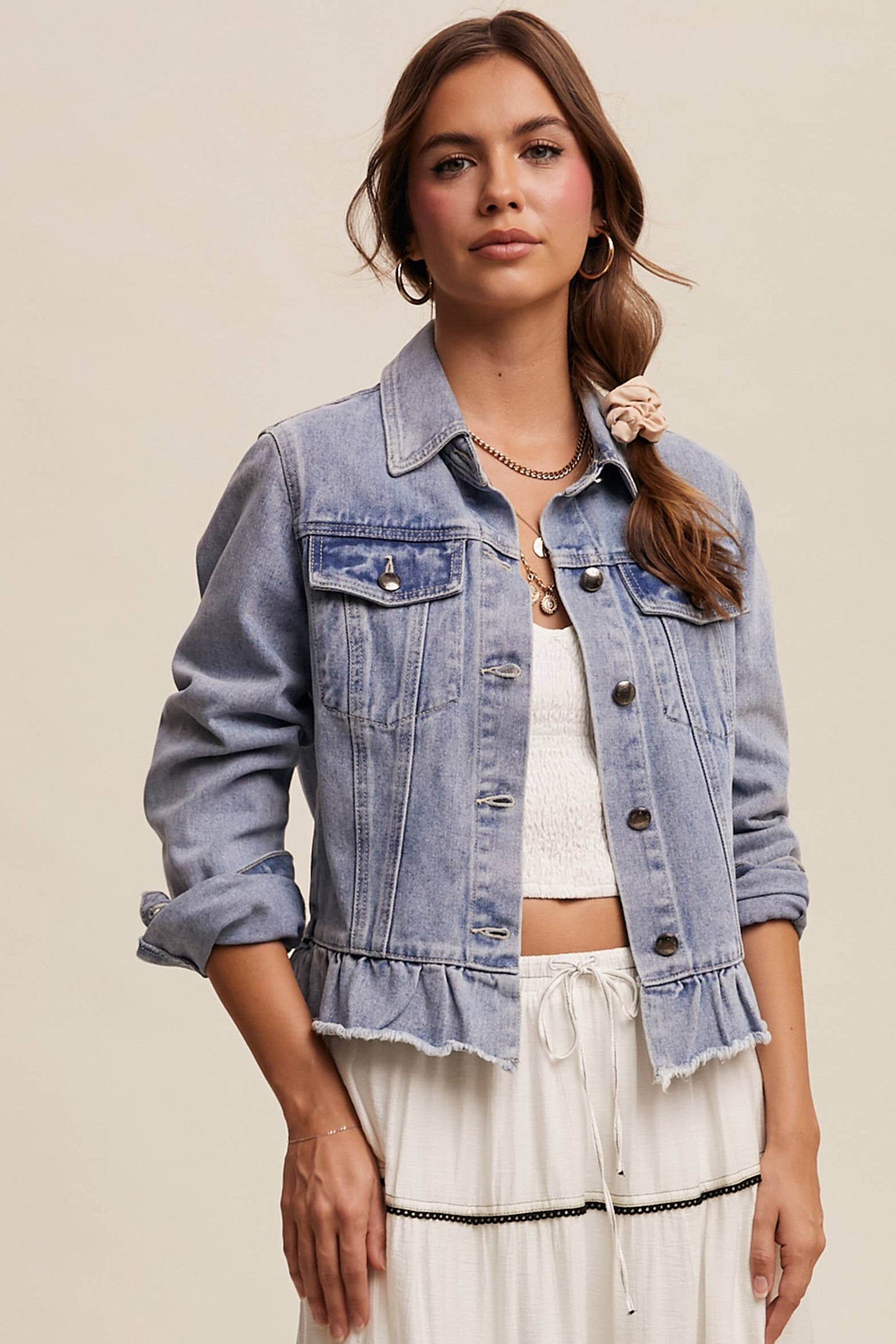Nova Ruffled Hem Denim Jacket