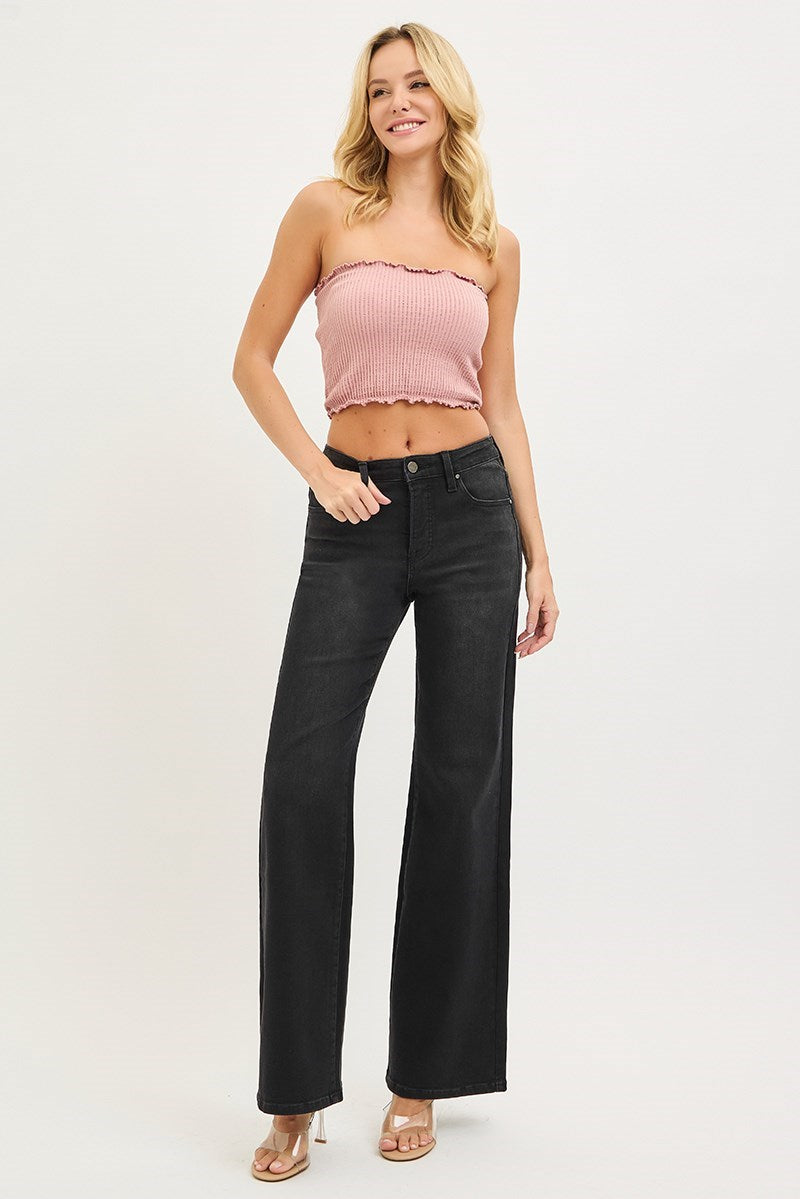 Risen Black Wide Leg Jeans