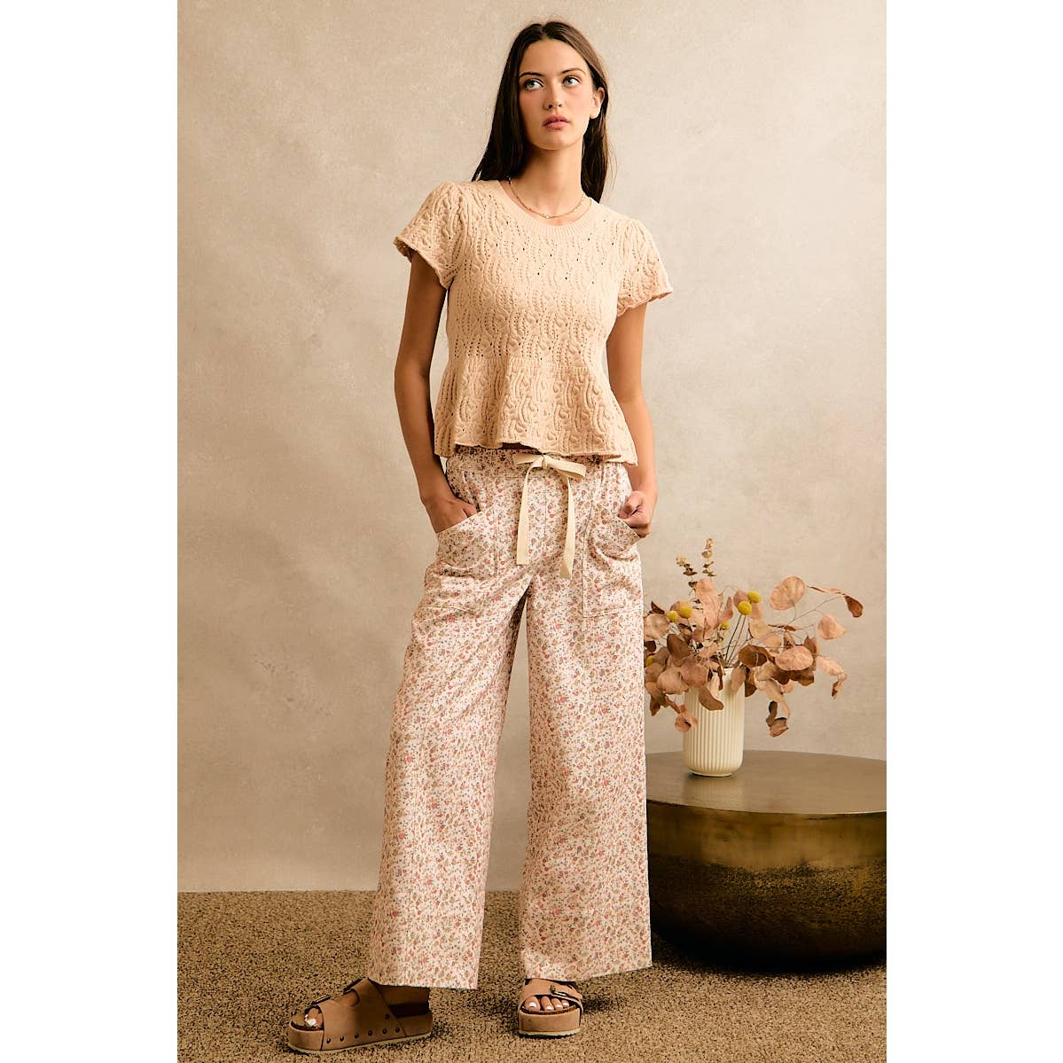 Ileane Textured Knit Peplum Top