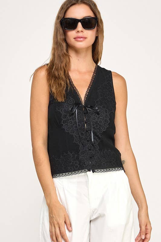Selene Lace Trim Tie Front Vest