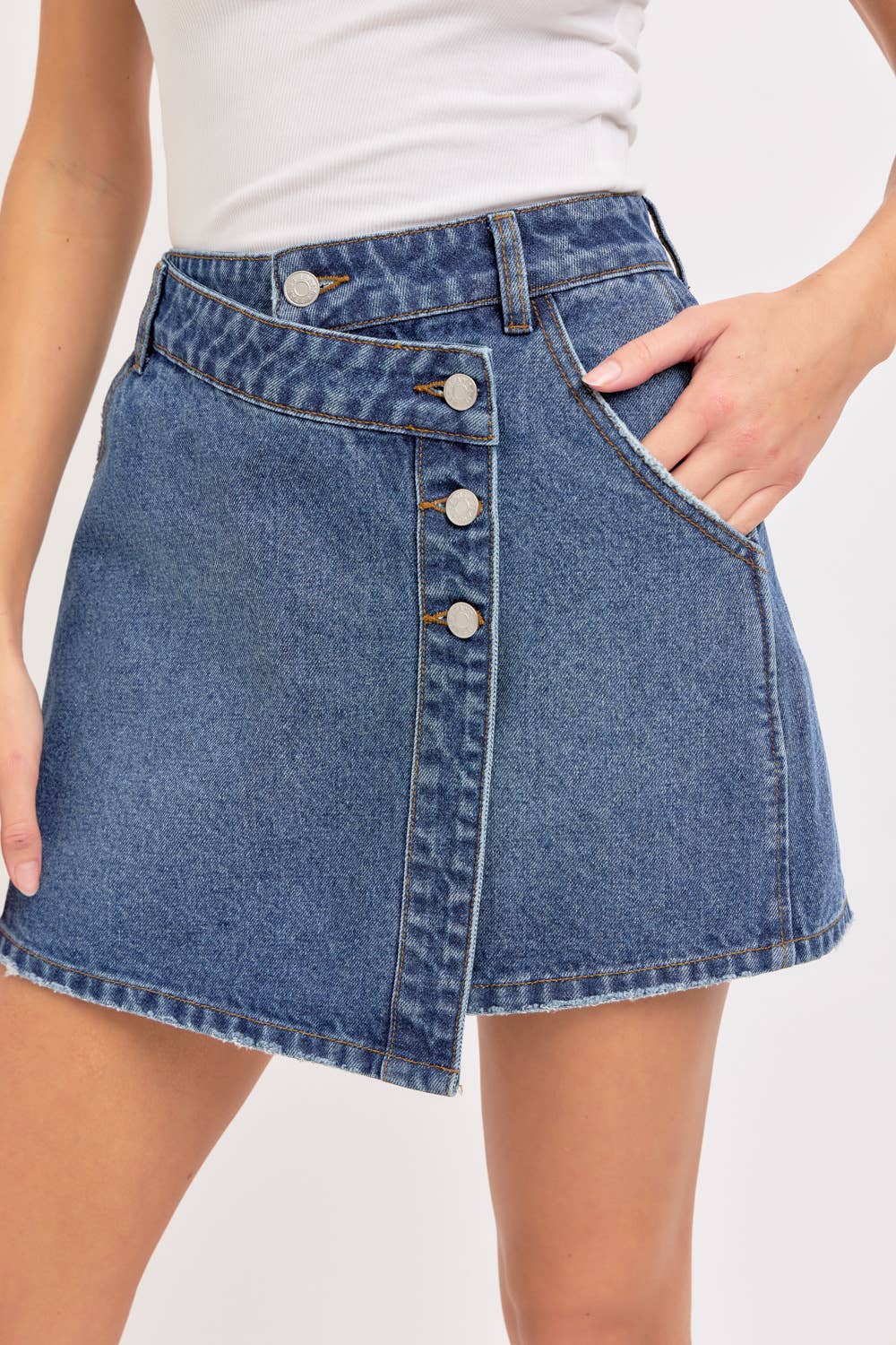 Brittany Crossover Denim Mini Skirt