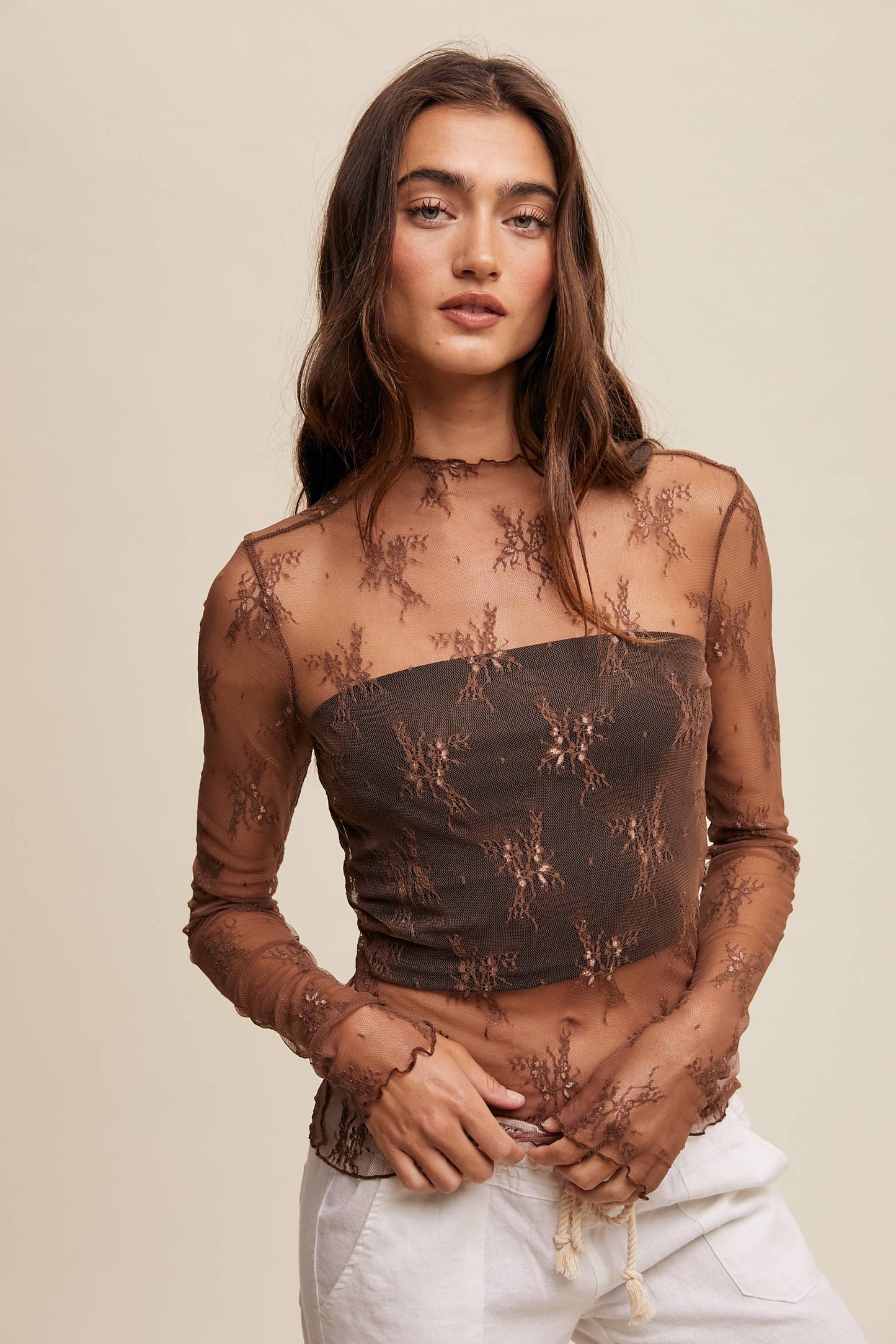 Sophia Sheer Lace Long-Sleeve Top