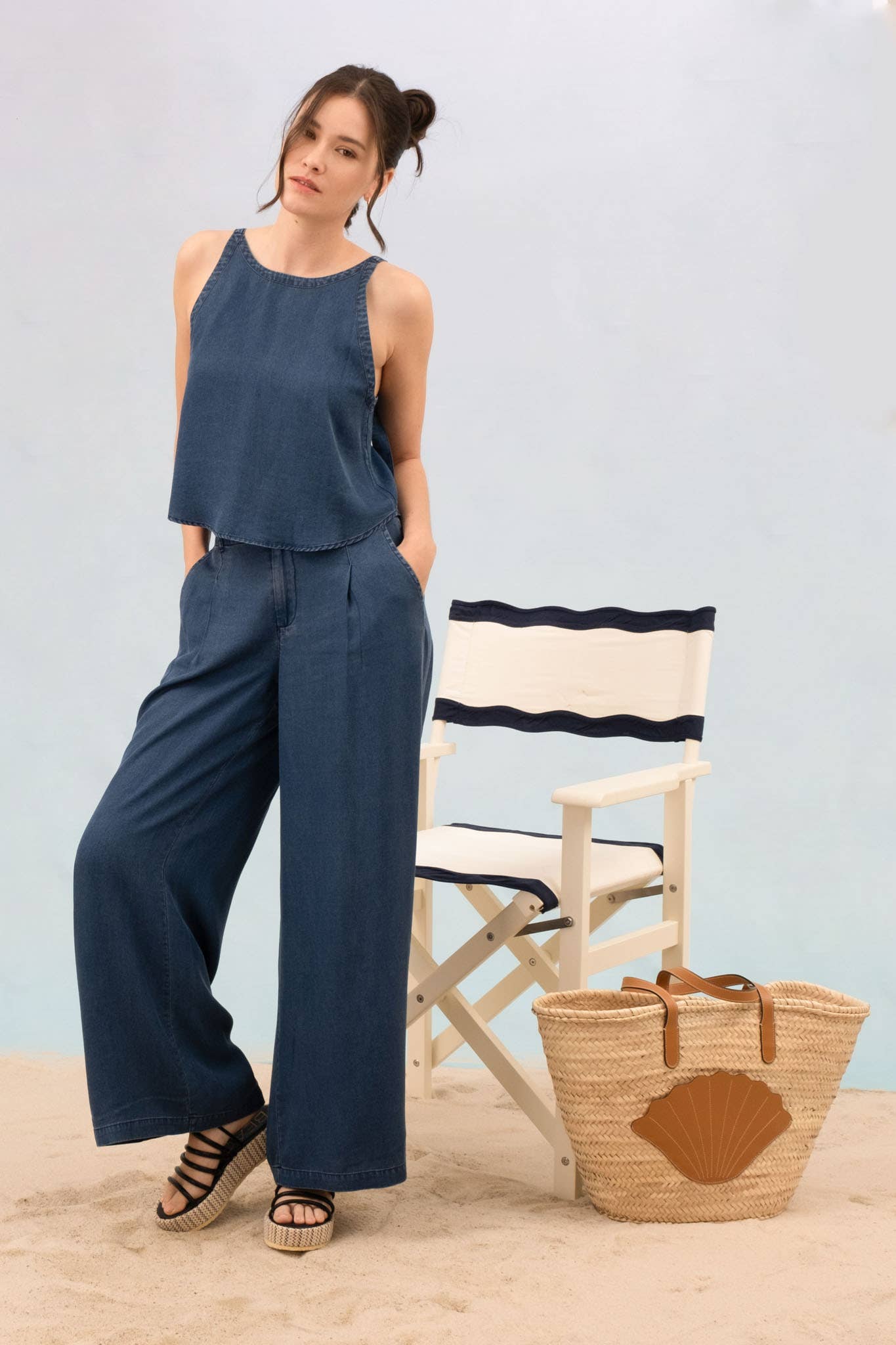 Giselle Bow Tie Chambray Top