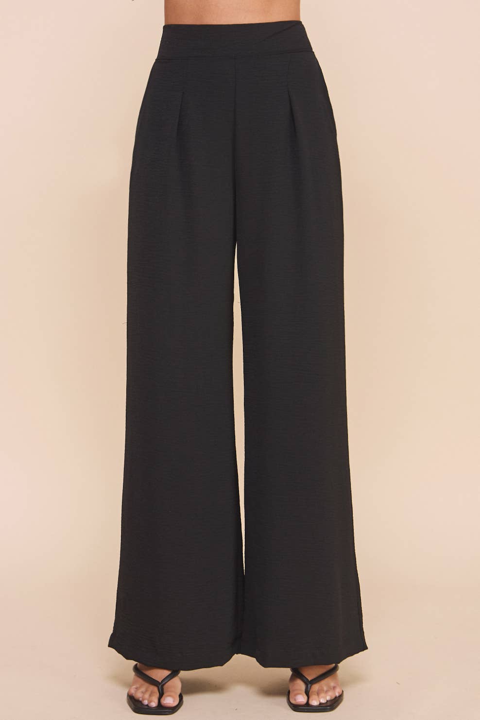 Melissa Front Pleat Flowy Black Pants