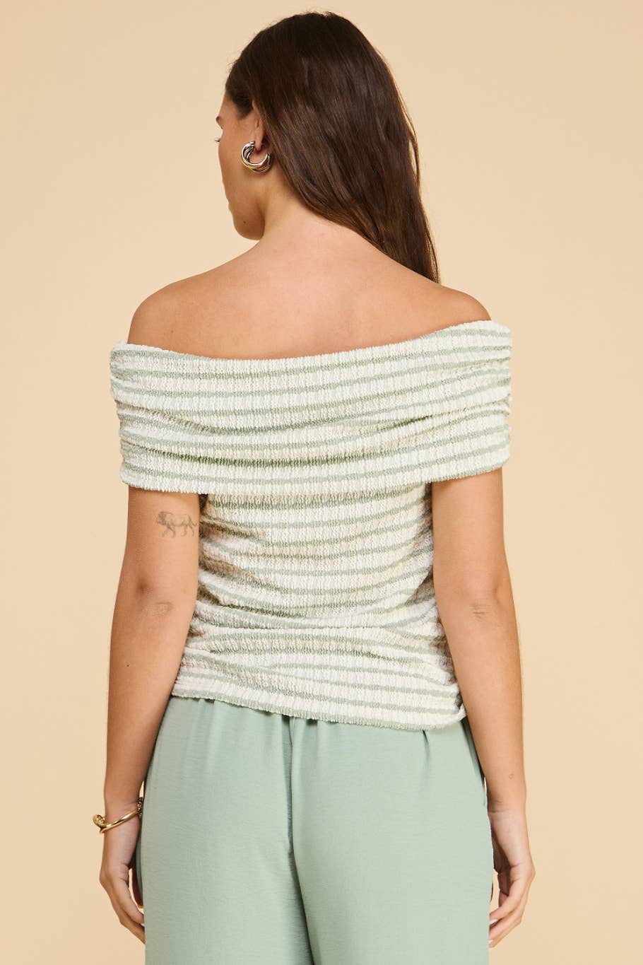 Hazel Off the shoulder Striped Top Sage