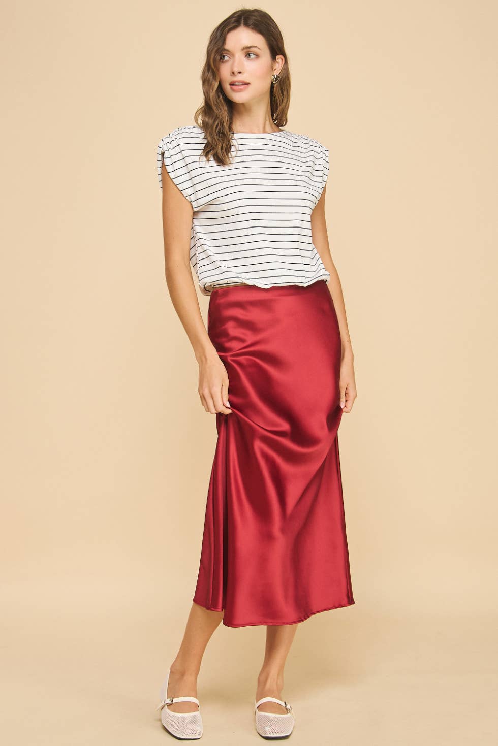 Aniston Satin Midi Skirt Red