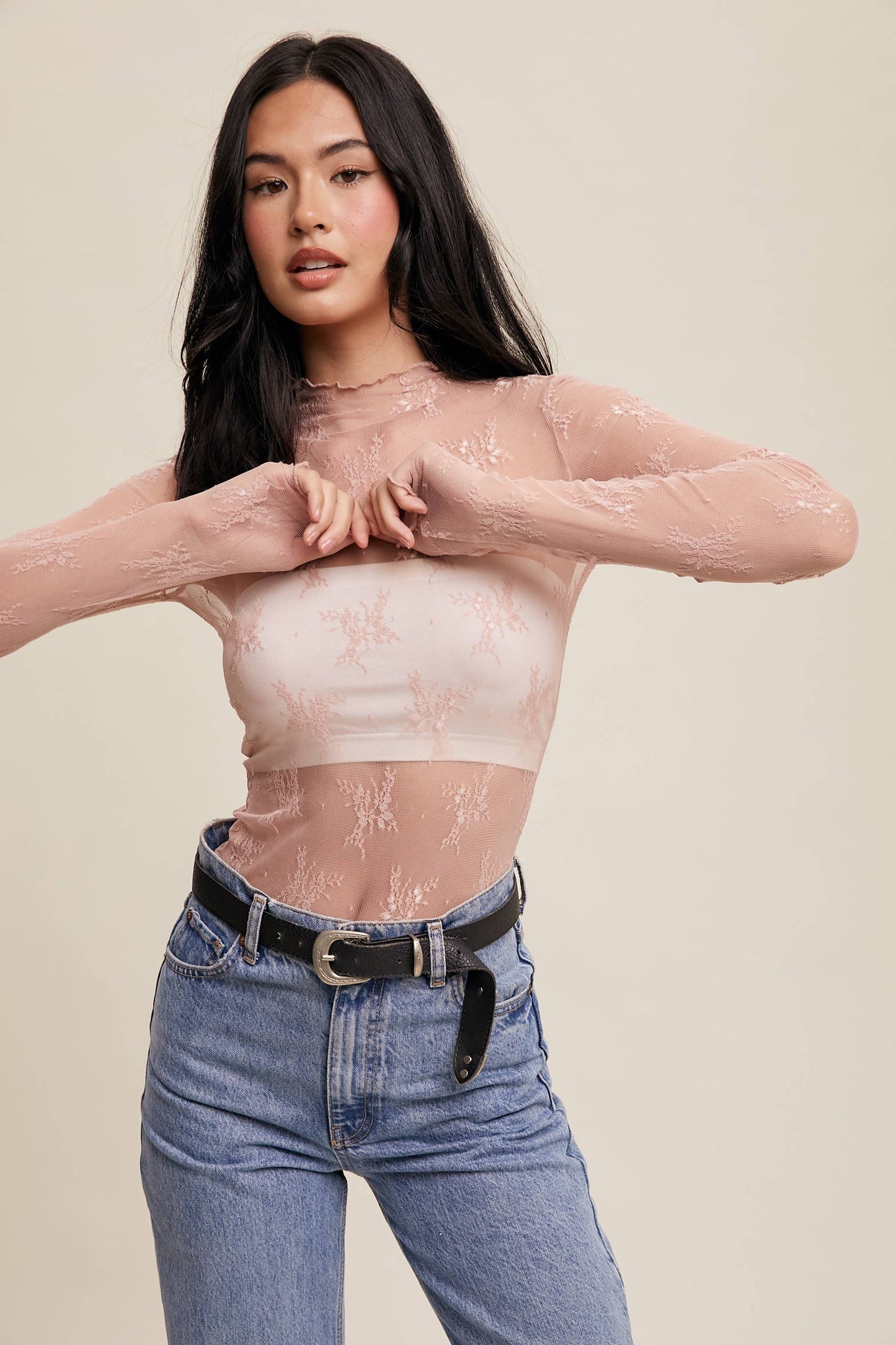 Sophia Sheer Lace Long-Sleeve Top