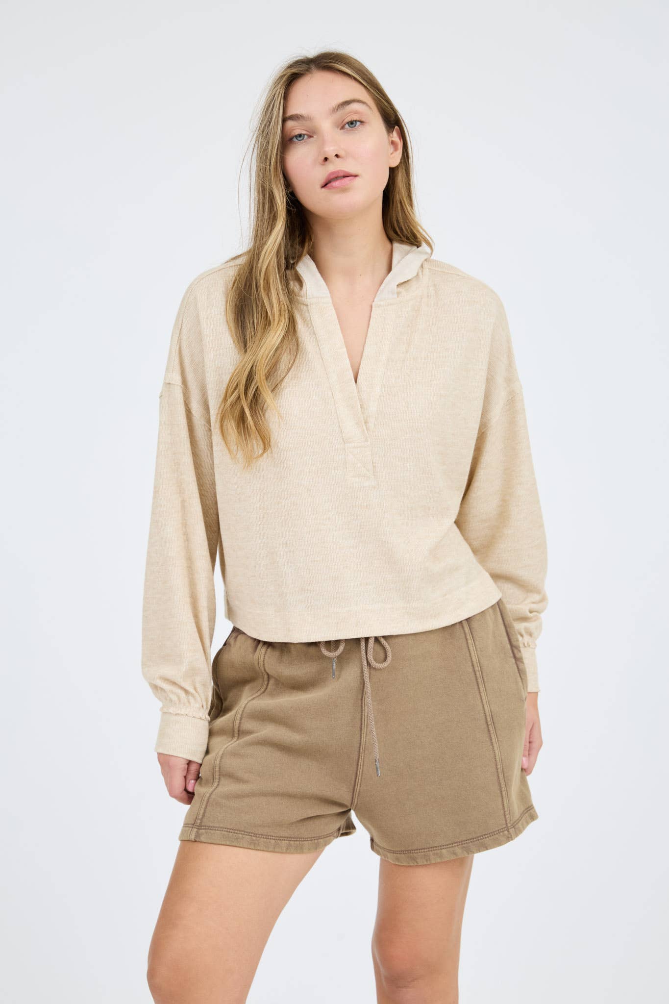Marla Taupe Hooded Long Sleeve Top