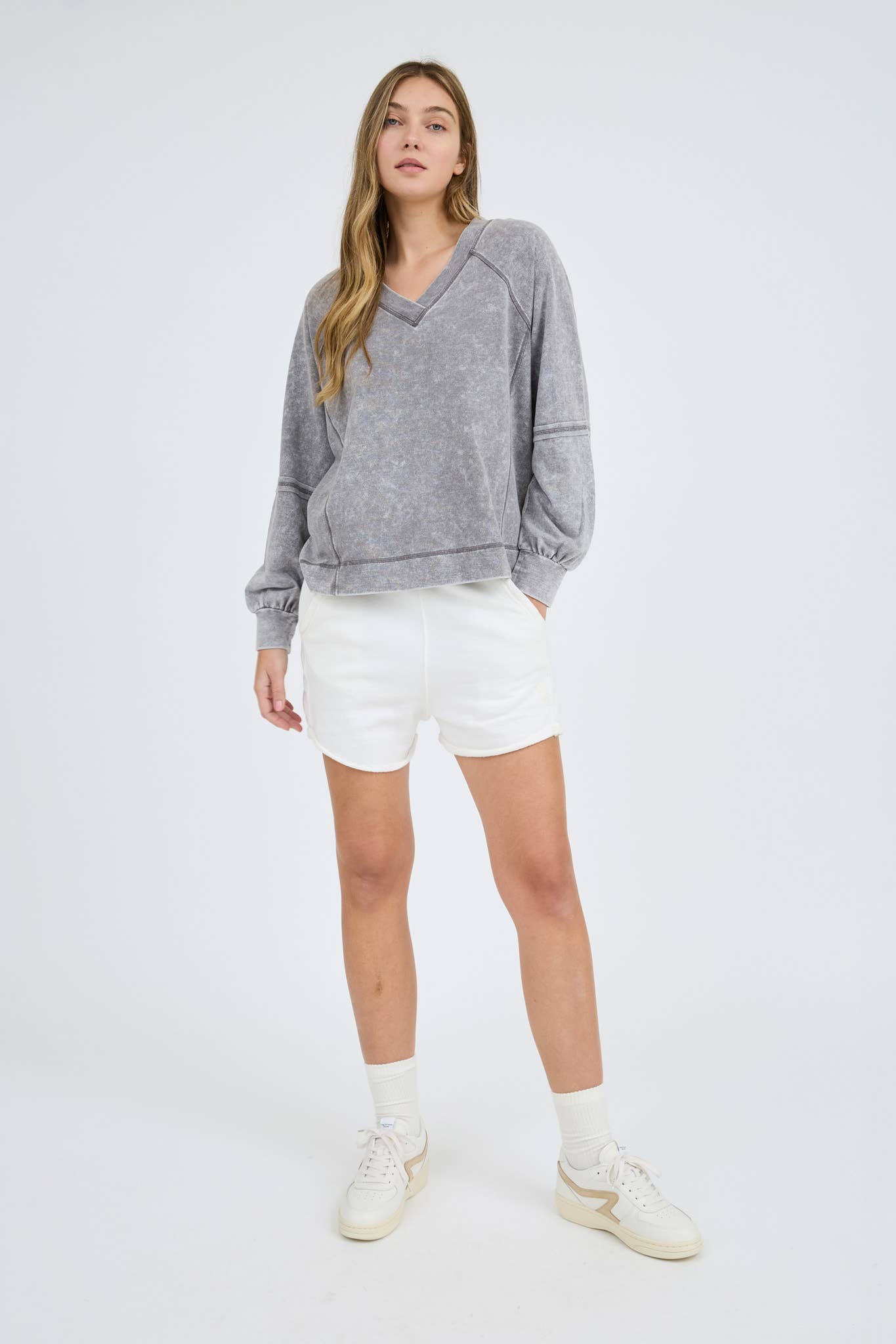 Hazel Charcoal Mineral Wash Knit Top