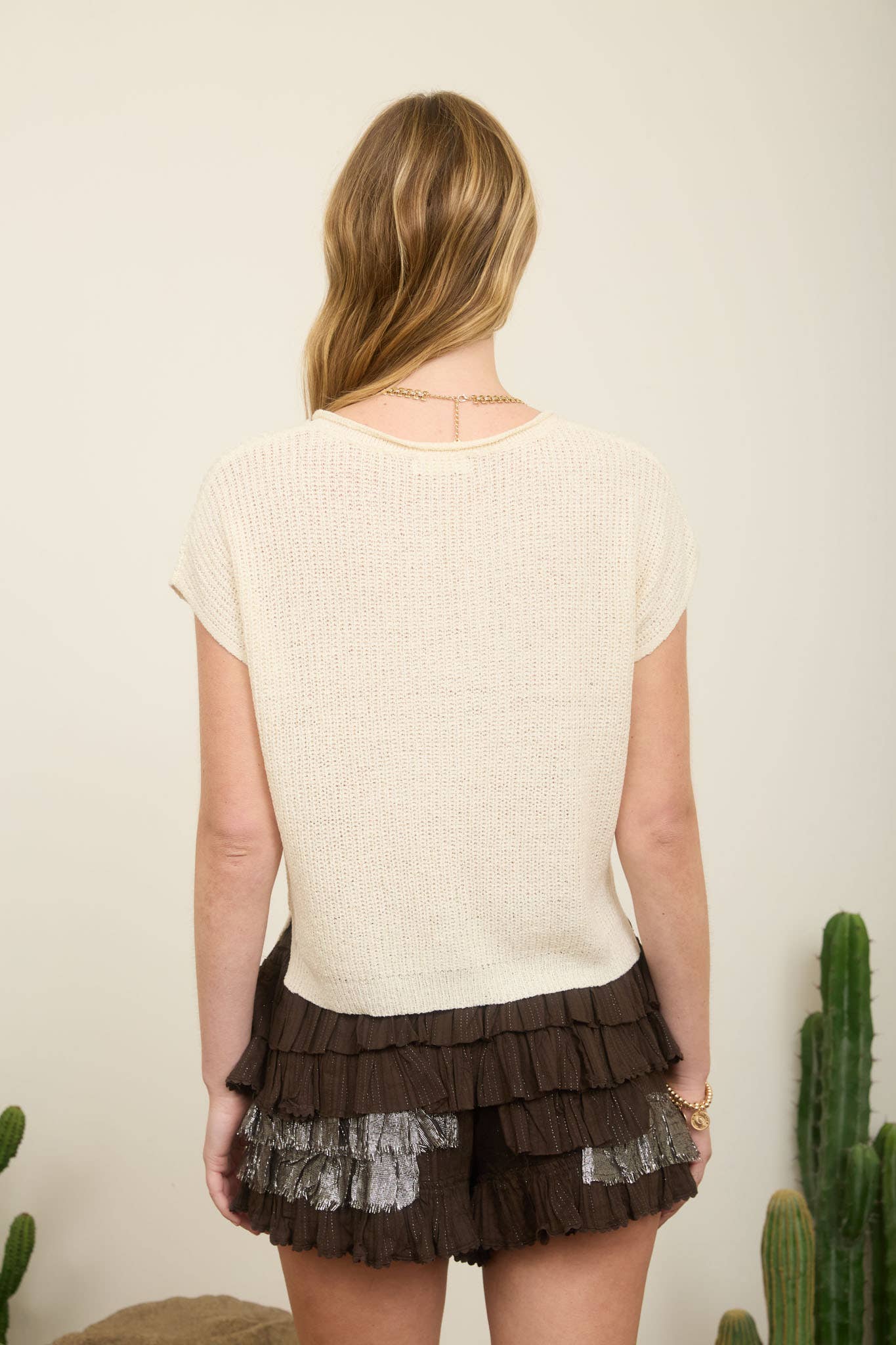Danielle Cream Short Sleeve Knit Top